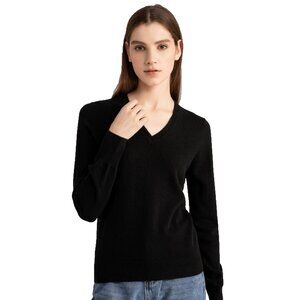 State Cashmere Women's Basic V-Neck Sweater Black Long Sleeve Size Medium NEW